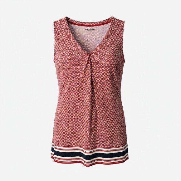 Croft & Barrow Red Geometric Sleeveless Shift Dress V Neck Size L Stretch - Picture 9 of 14